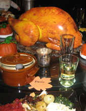 inflatable turkey on the dining table