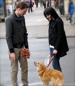 Andrew, Caitlin and Sherman on an East Village street